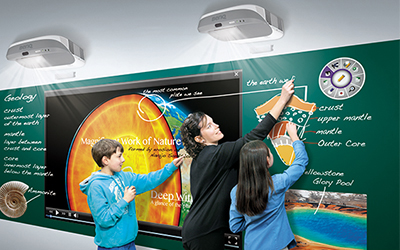 Twin interactive projectors in classroom