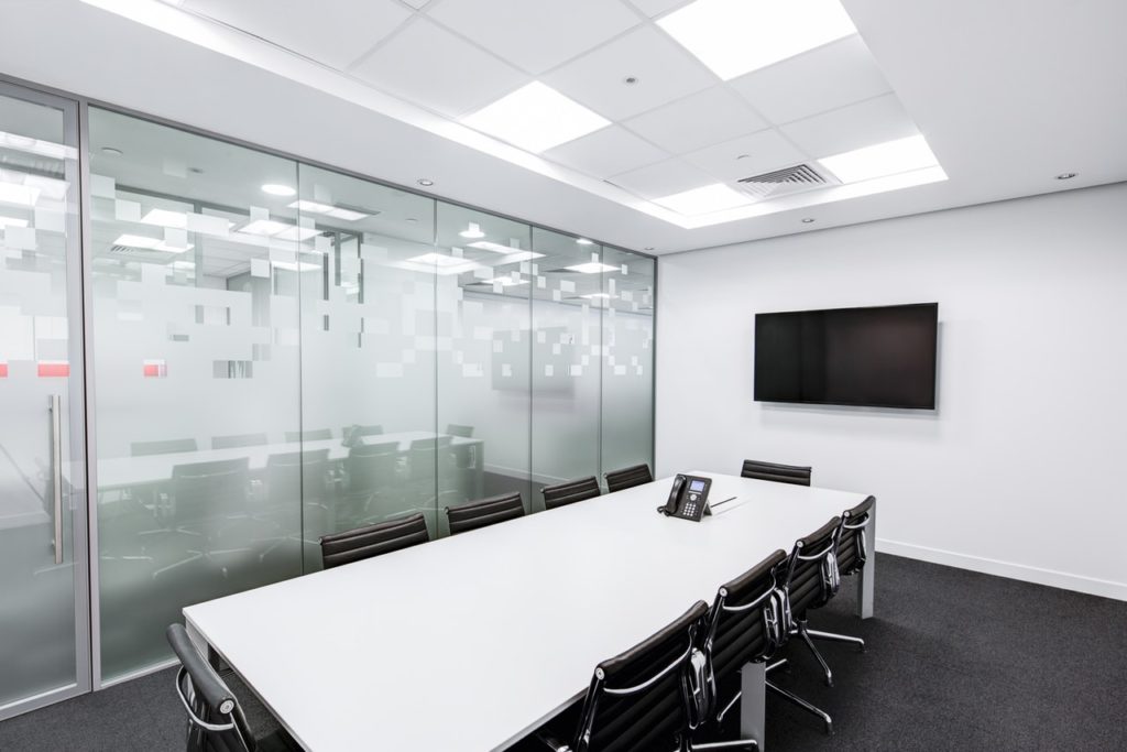 Meeting room with video conferencing