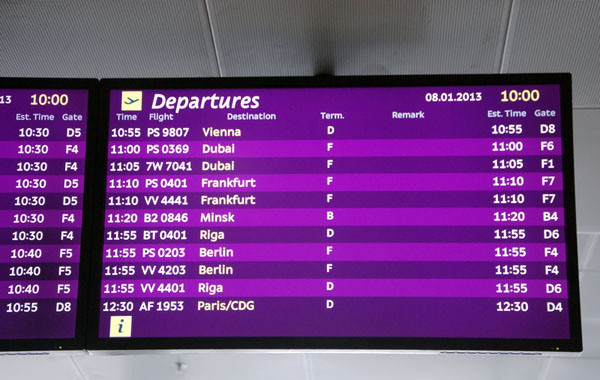 Airport departures menu board